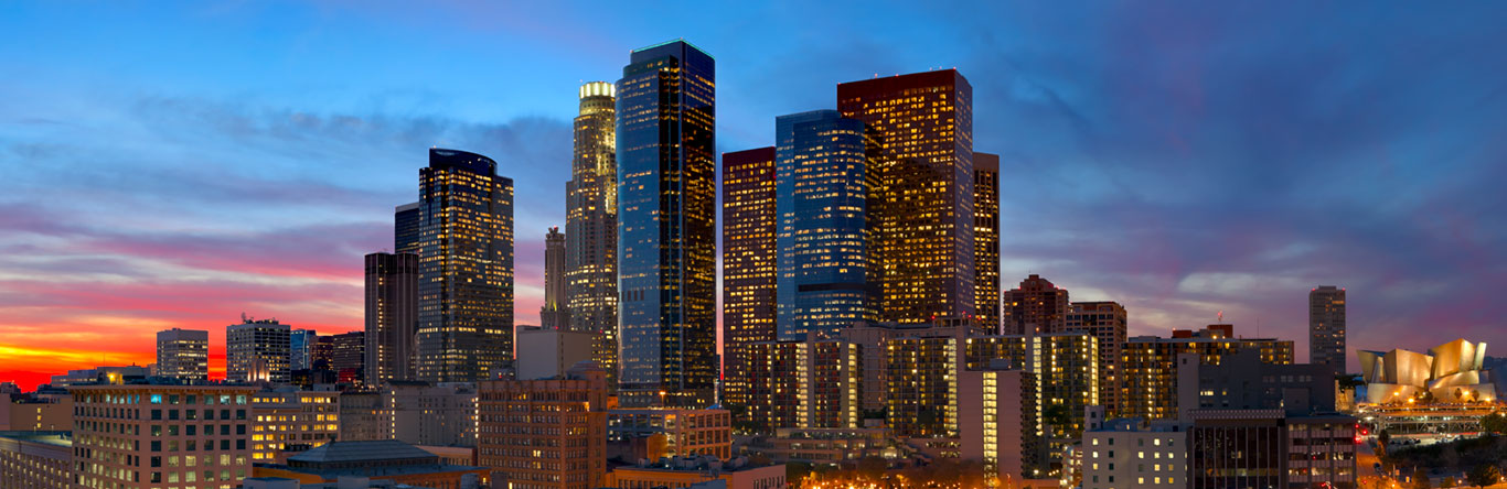 city skyline at dusk